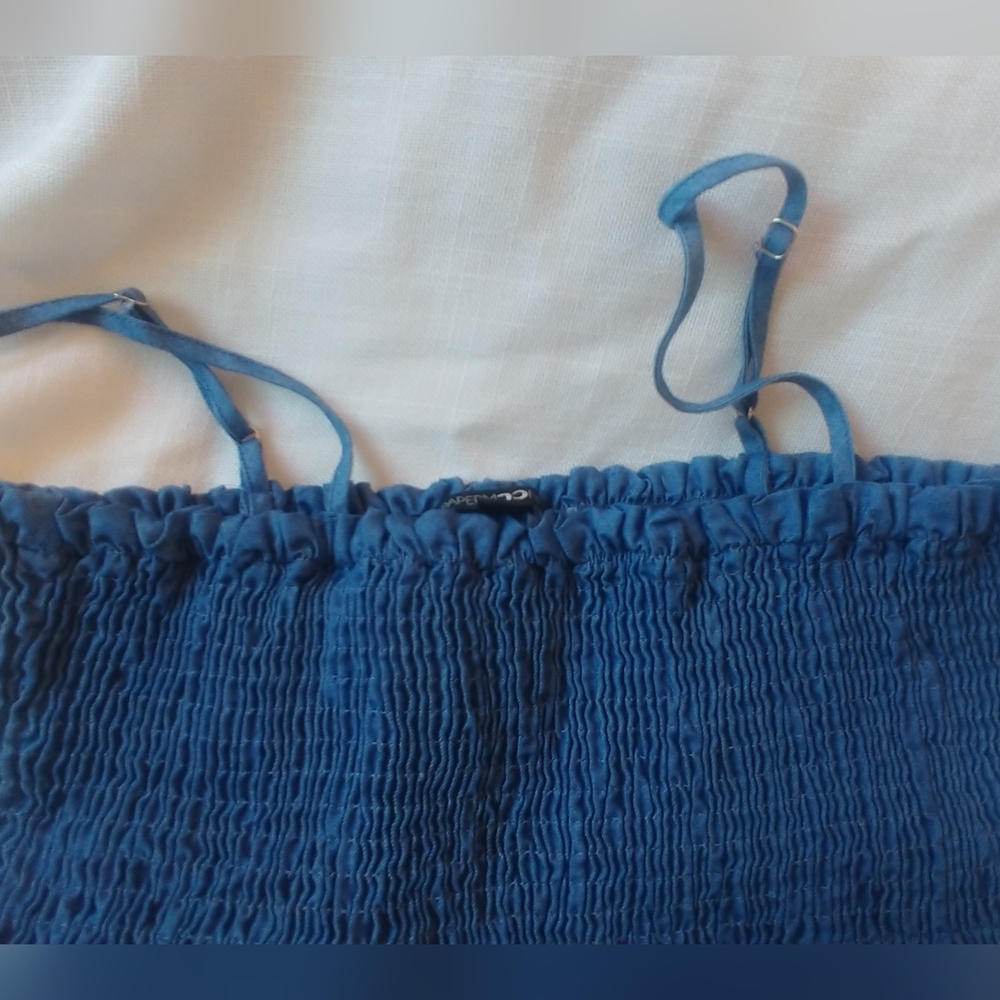 Blue Crop Ruffle Stretch Top - Picture 4 of 5